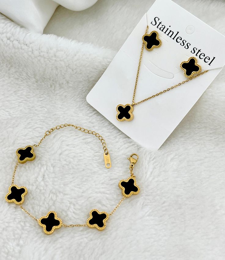 Elegant Gold & Black Clover Set ✨