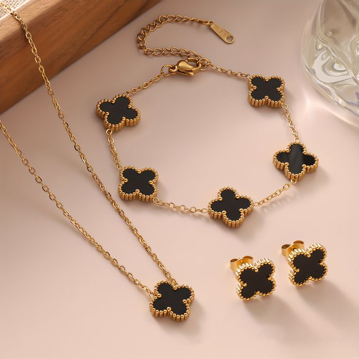 Elegant Gold & Black Clover Set ✨ view 5